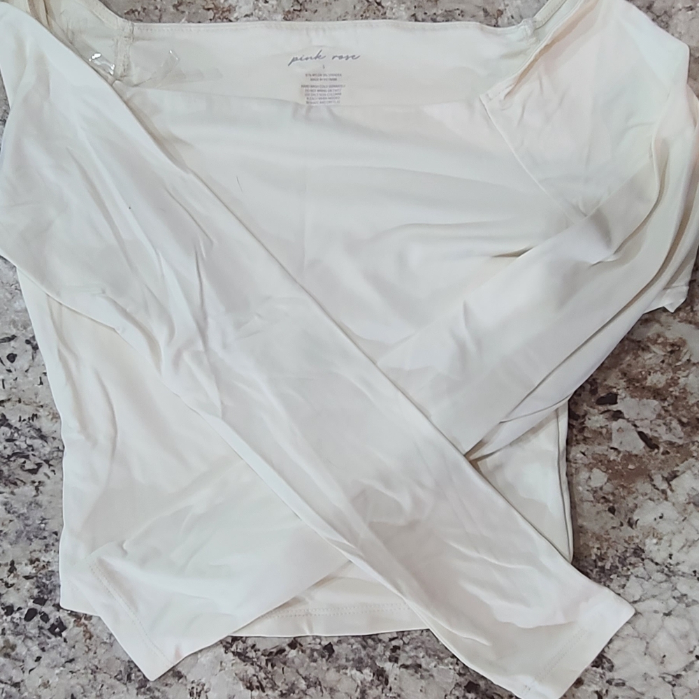 Pink Rose White Long Sleeve Top